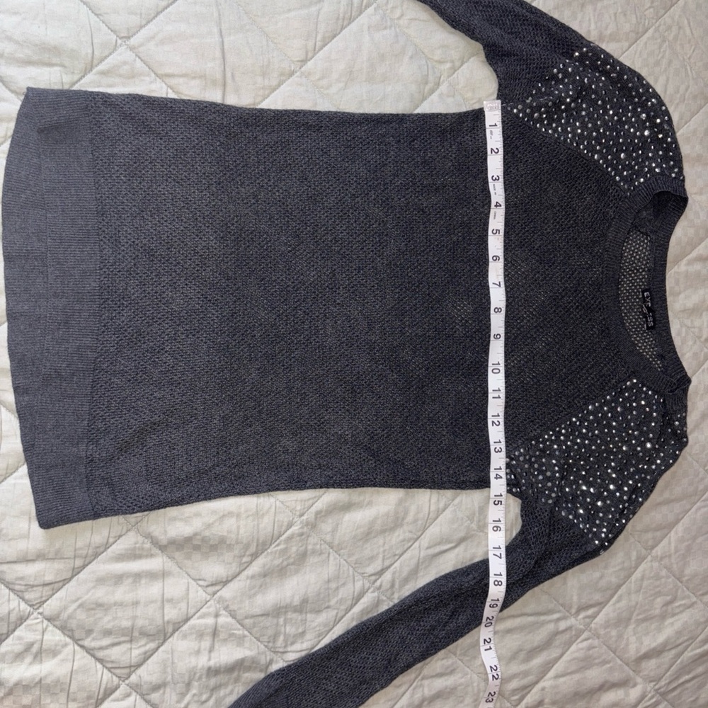 Express sheer mesh thermal top, Charcoal with rhinestones, size Small/Petite - Picture 7 of 9